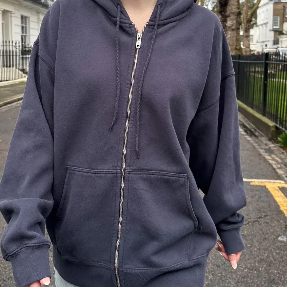 Brandy Melville Navy Zip up Hoodie Christy 100% Cotton